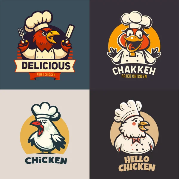 鶏の唐揚げのイラストシェフマスコットのロゴがベクトル漫画風のフードレストランコンセプトブランディング — ストックベクタ