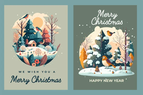 Illustration Template Merry Christmas Happy New Year Greetings Card Invitation — Stock Vector