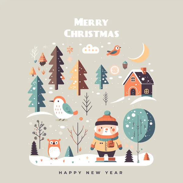 Εικονογράφηση Πρότυπο Καλά Χριστούγεννα Καλή Χρονιά Χαιρετισμοί Card Πρόσκληση Banner — Διανυσματικό Αρχείο