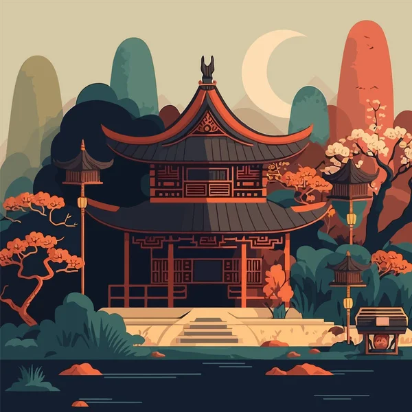 Glücklich Chinesisch Neujahr Hintergrund Asiatisch Chinesisch Japanisch Tempel Burg Und — Stockvektor