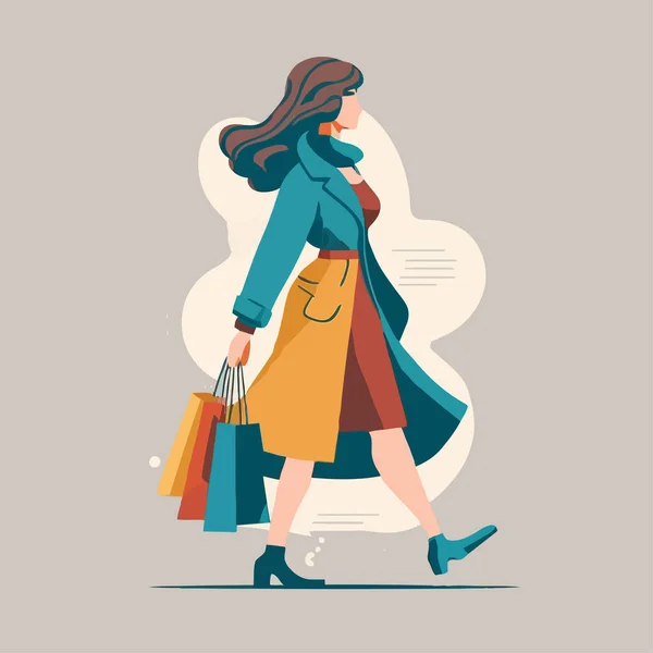 Femme Mode Faisant Shopping Portant Des Sacs Concept Dépendance Shopping — Image vectorielle