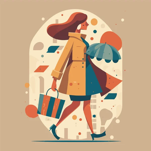 Fashionable Woman Shopping Carrying Bags Concept Shopping Addiction Shopaholic Vector — Stock Vector
