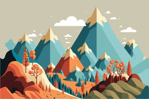 Montagne Lac Paysage Vue Montagne Entouré Rivière Beau Ciel Illustration — Image vectorielle