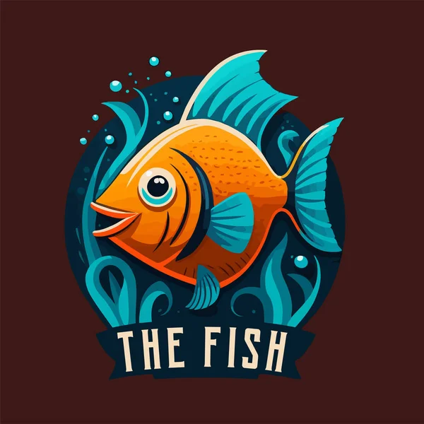 Çizgi Film Tarzında Şirin Komik Balığın Bir Örneği Logo Simgesi — Stok Vektör