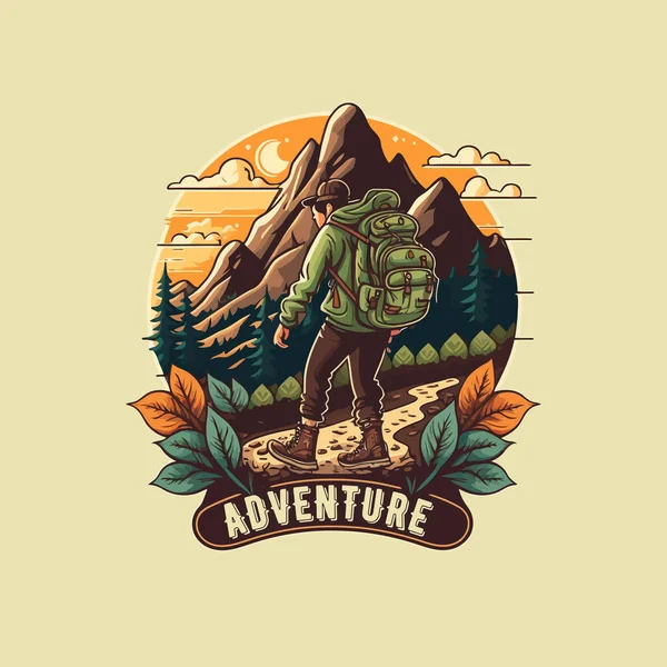 Distintivo Logo Collezione Esploratore Montagna Vintage Escursioni Trekking Avventura Campeggio — Vettoriale Stock