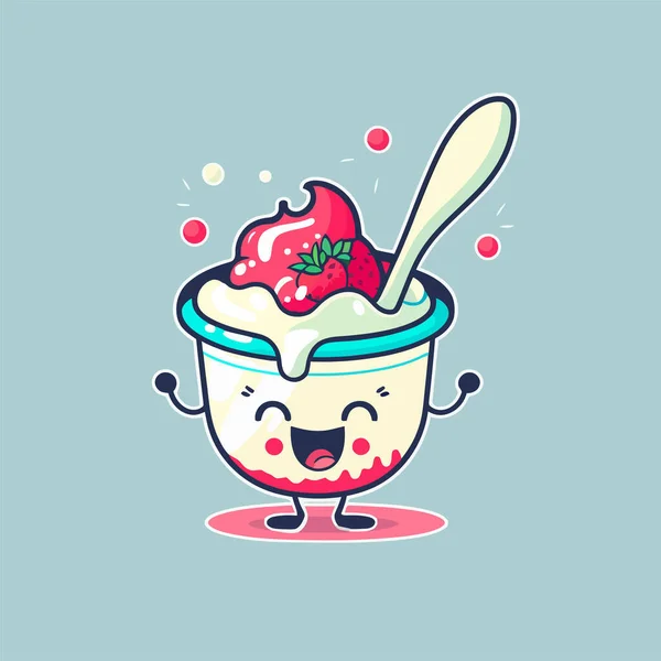 水果酸奶杯标志的图解可爱吉祥物冰淇淋明胶卡通画矢量扁平图案 — 图库矢量图片