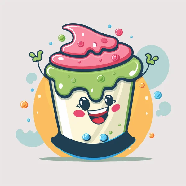 Illustration Von Fruchtjoghurt Auf Tasse Logo Niedliches Maskottchen Eis Eis — Stockvektor