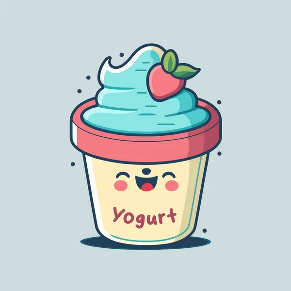 Illustration Von Fruchtjoghurt Auf Tasse Logo Niedliches Maskottchen Eis Eis — Stockvektor