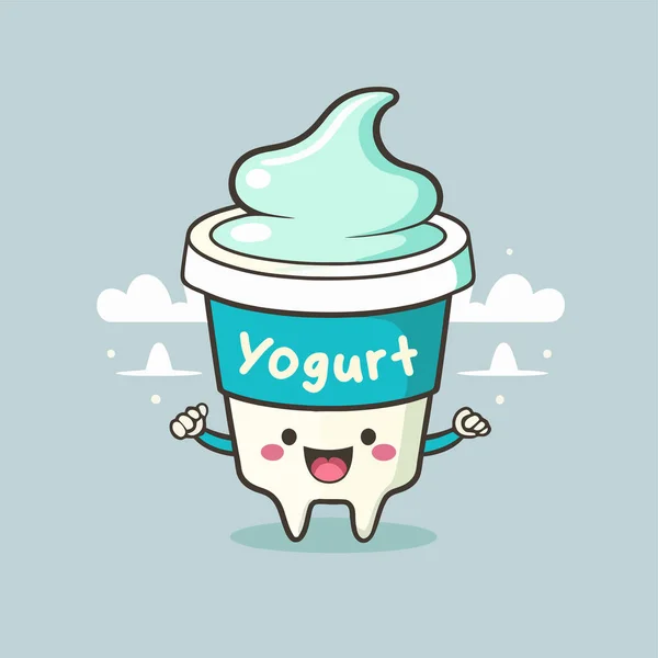 Illustration Frukt Yoghurt Cupen Logotyp Söt Maskot Glass Gelato Tecknad — Stock vektor
