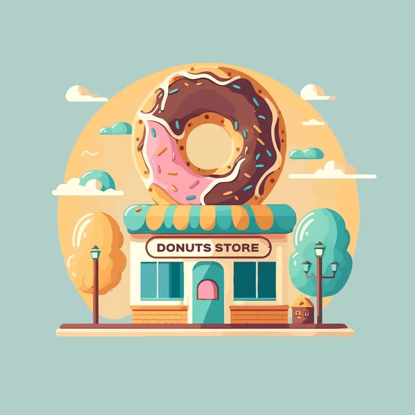 Illustration Der Donut Bäckerei Geschäft Logo Cartoon Donut Symbol Oder — Stockvektor