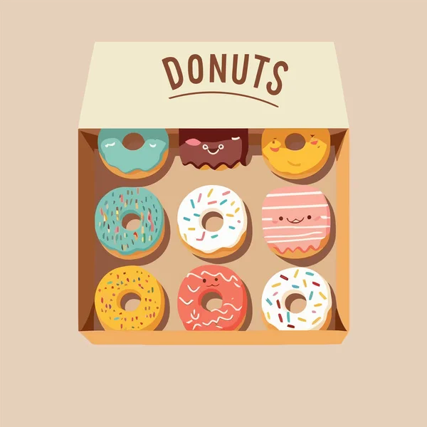 Illustration Einer Schachtel Donut Bäckerei Geschäft Logo Cartoon Donut Symbol — Stockvektor