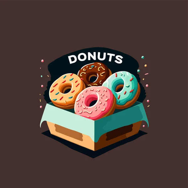 Illustration Einer Schachtel Donut Bäckerei Geschäft Logo Cartoon Donut Symbol — Stockvektor