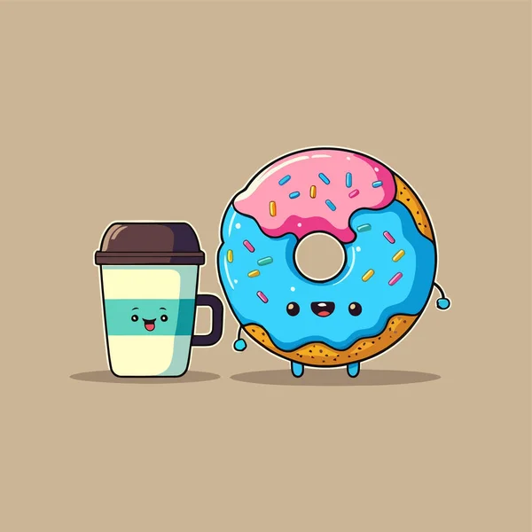 Illustration Von Donut Und Café Bäckerei Geschäft Logo Cartoon Donut — Stockvektor