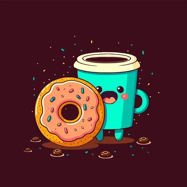 Illustration Von Donut Und Café Bäckerei Geschäft Logo Cartoon Donut — Stockvektor