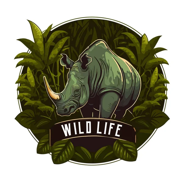 Ilustrace Postavy Maskota Loga Nosorožce Rhinoceros Divoké Zvíře Zoo Ikona — Stockový vektor