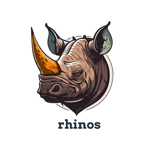 Ilustrace Postavy Maskota Loga Nosorožčí Hlavy Rhinoceros Divoké Zvíře Zoo — Stockový vektor