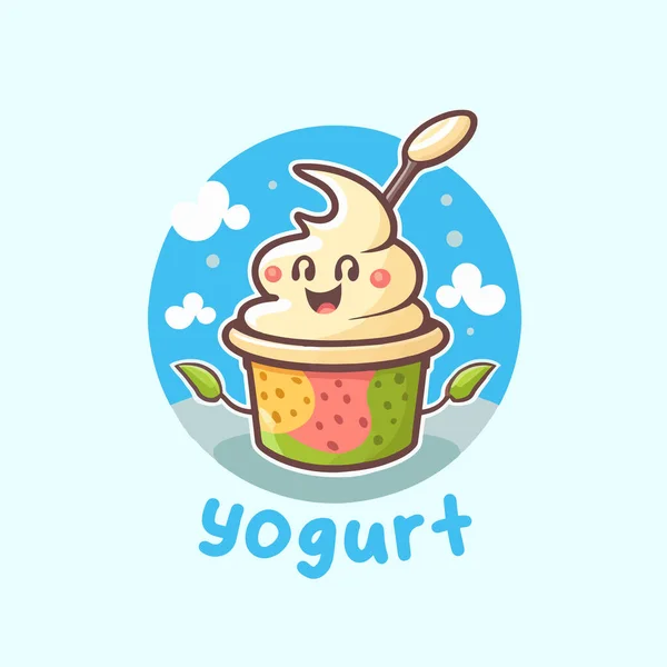 Illustration Frukt Yoghurt Cupen Logotyp Söt Maskot Glass Gelato Tecknad — Stock vektor
