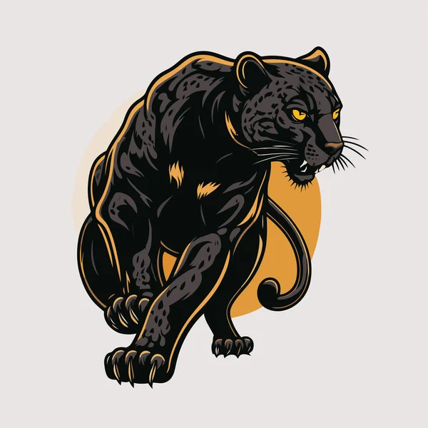 Kara Panter Logosu Maskotu Vektör Düz Renk Illüstrasyonunda Vahşi Hayvan — Stok Vektör