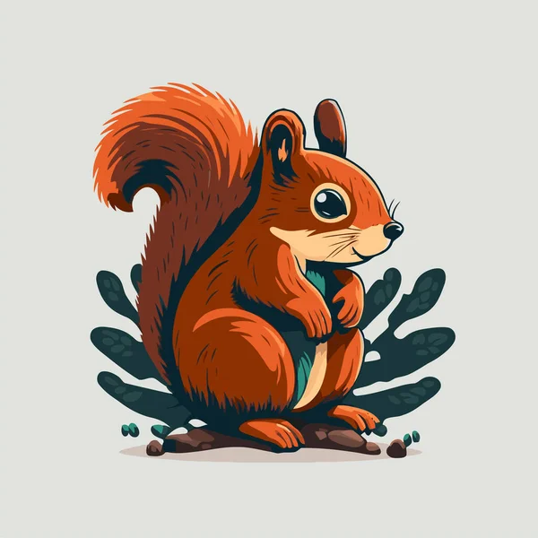Squirrel Cartoon Logo Mascot Icon Animal Character Vector Flat Color — Stock Vector