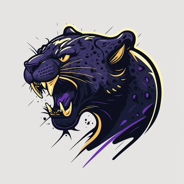 Kara Panter Logosu Maskotu Vektör Düz Renk Illüstrasyonunda Vahşi Hayvan — Stok Vektör