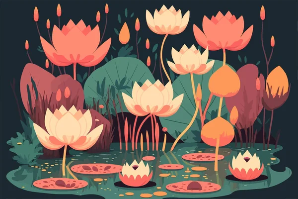 Illust Lotus Lily Water Flower Leaf Water Lake Pond Nature —  Vetores de Stock