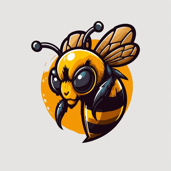 飛ぶミツバチのイラストバンブルビーキャラクターロゴマスコットフラットカラーベクトル — ストックベクタ