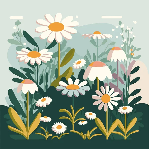 白いカモミールの花自然背景イラスト招待状とグリーティングカード — ストックベクタ