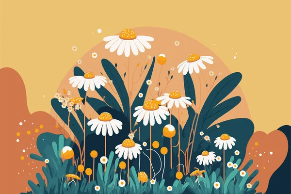 Camomila Branca Flores Natureza Fundo Ilustração Para Convite Saudações Cartão —  Vetores de Stock
