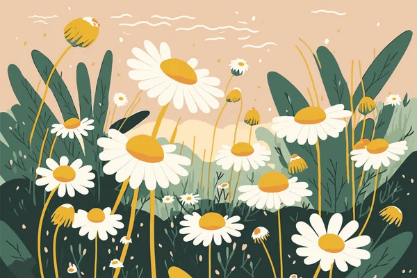 Camomila Branca Flores Natureza Fundo Ilustração Para Convite Saudações Cartão —  Vetores de Stock