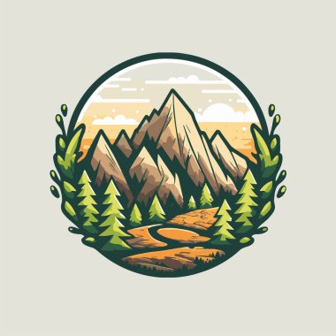 illustration of Mountain hill logo design vector, nature landscape adventure vector, vintage logo design template clipart