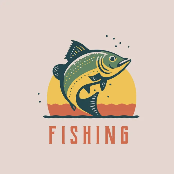 水ロゴの魚釣りアイコンテンプレートデザインベクトルイラスト — ストックベクタ