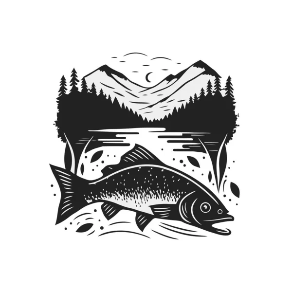Peixe Pesca Logotipo Água Ícone Modelo Design Vetor Estilo Ilustração —  Vetores de Stock