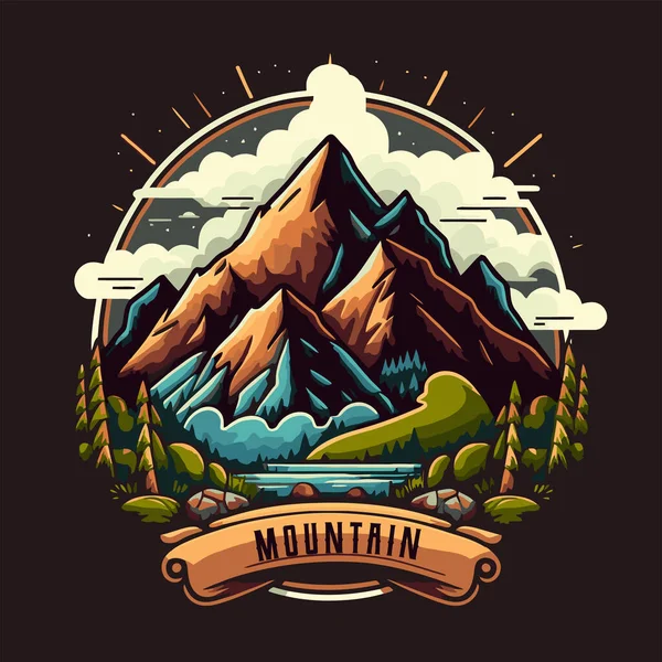 Illustrazione Montagna Collina Logo Design Vettore Natura Paesaggio Avventura Vettore — Vettoriale Stock