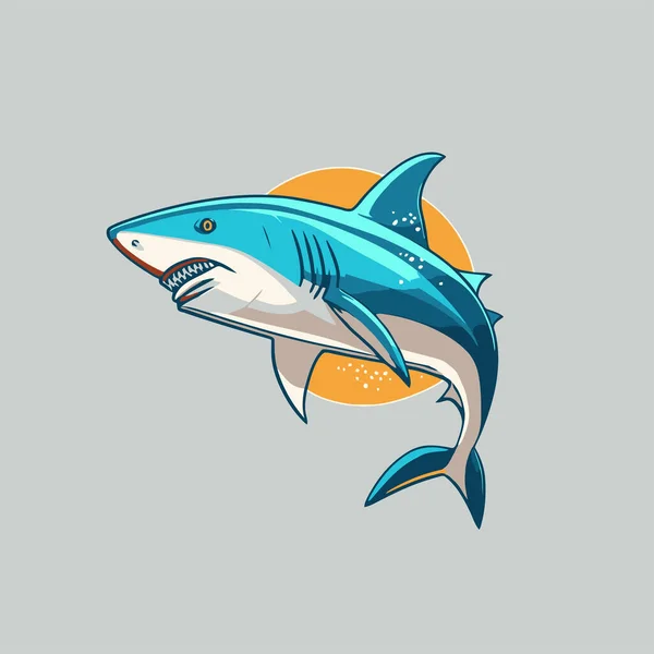 Afiş Etiket Poster Tasarımı Için Kızgın Mavi Köpekbalığı Logosu Karakter — Stok Vektör