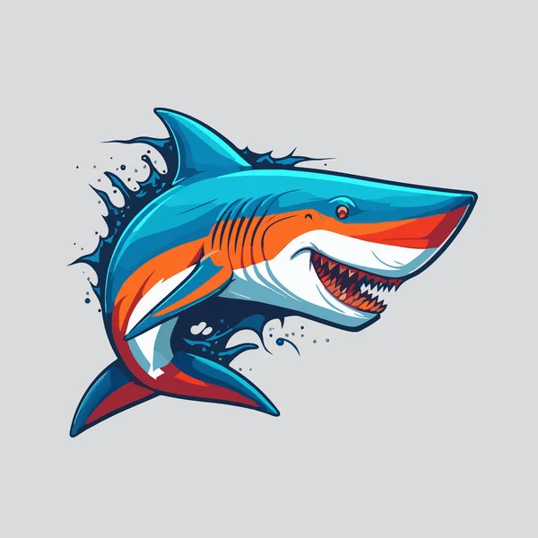 怒りの青いサメのロゴキャラクターマスコットのアイコン面白い漫画のベクトルスタイルのイラストバナーラベルのアイコンポスターデザイン — ストックベクタ