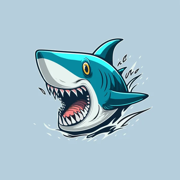 Illust Angry Blue Shark Logo Character Mascot Icon Funny Cartoon —  Vetores de Stock