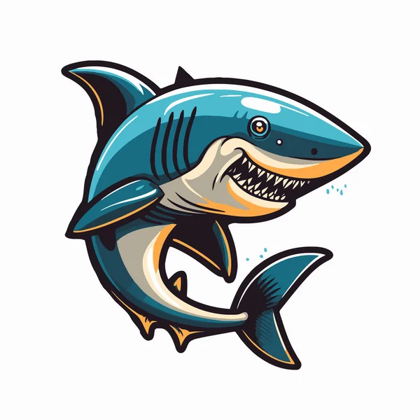 怒りの青いサメのロゴキャラクターマスコットのアイコン面白い漫画のベクトルスタイルのイラストバナーラベルのアイコンポスターデザイン — ストックベクタ