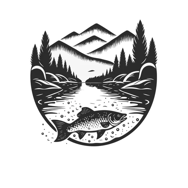 Logosu Şablonu Tasarım Vektör Çizimi Illüstrasyonunda Balık Tutmak — Stok Vektör