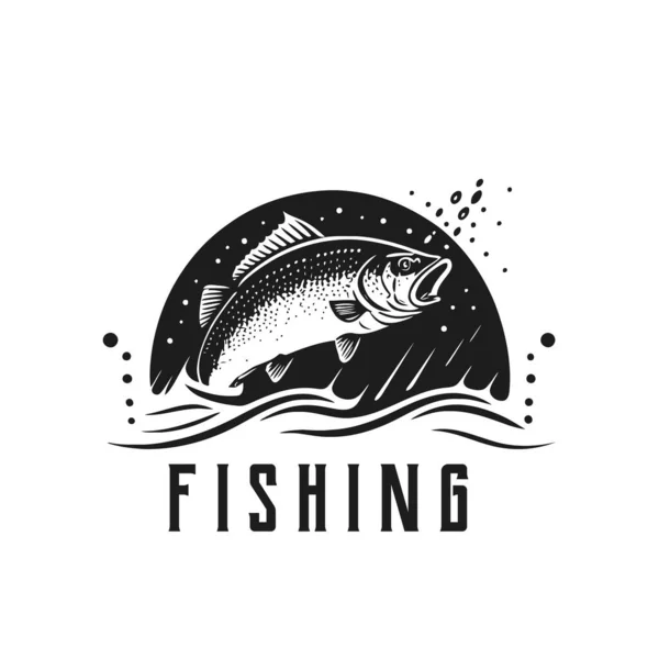 Pesce Pesca Nel Logo Dell Acqua Icona Modello Disegno Vettoriale — Vettoriale Stock
