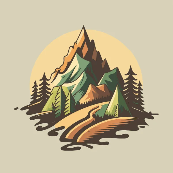 Illustrazione Montagna Collina Logo Design Vettore Natura Paesaggio Avventura Vettore — Vettoriale Stock