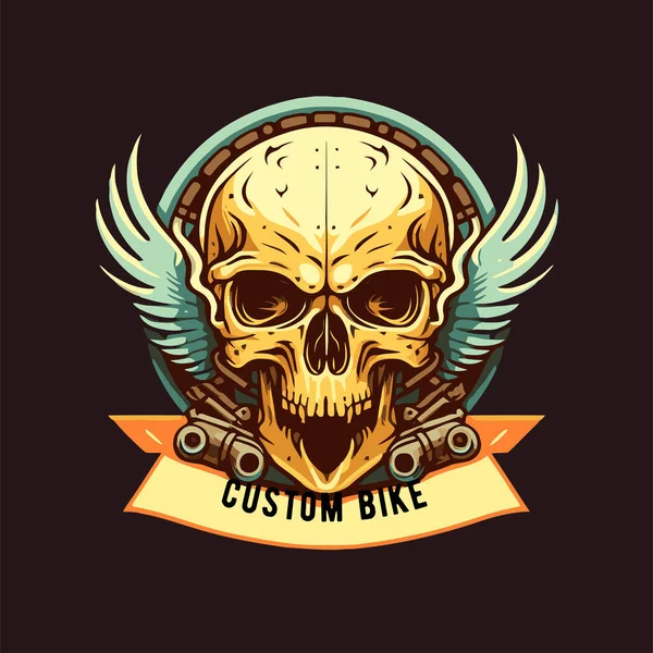 Skull Head Biker Badge Logo Template Design Vector Illustration — Stock Vector