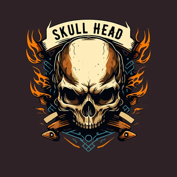 Skull Head Biker Badge Logo Template Design Vector Illustration — Stock Vector