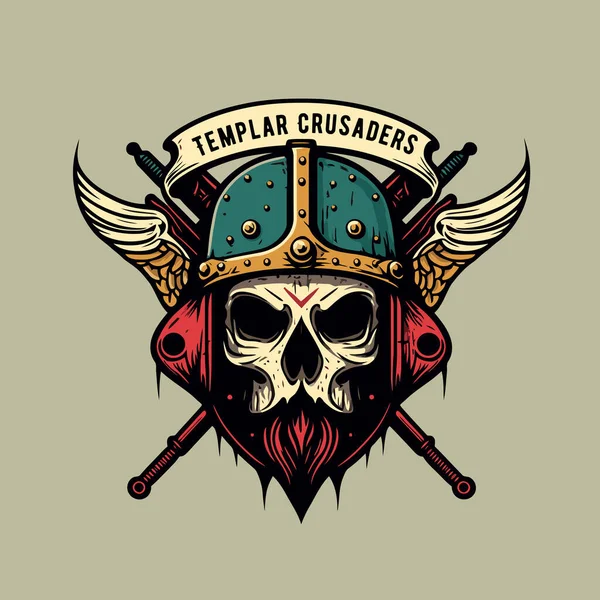 Wektor Ilustracja Rycerz Templariusz Krzyżowców Czaszki Głowa Logo — Wektor stockowy