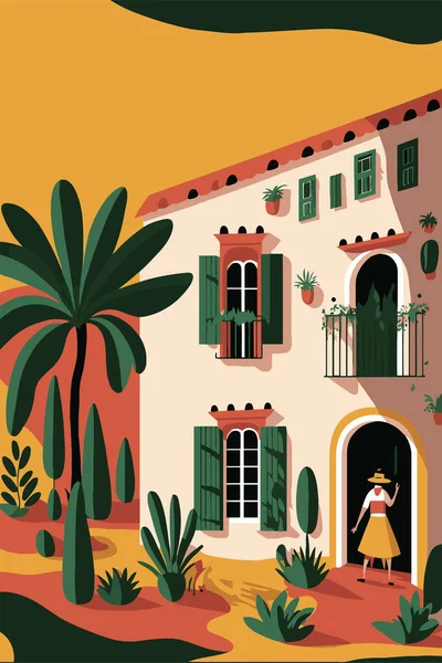 Ilustrace Dům Mexiku Téma Zeď Umění Tisk Matisse Styl Plakát — Stockový vektor