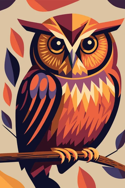 Illustratie Uil Cartoon Platte Kleur Vector Poster Abstracte Uil Muur — Stockvector