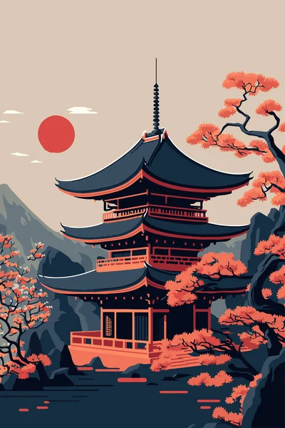 Ilustrace Japonský Chrám Nebo Asijské Pagoda Japonský Tradiční Orientační Bod — Stockový vektor