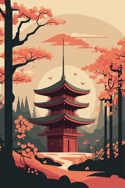 Ilustrace Japonský Chrám Nebo Asijské Pagoda Japonský Tradiční Orientační Bod — Stockový vektor