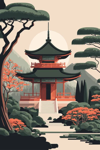 Illustration Japanischer Tempel Oder Asiatische Pagode Japanisches Traditionelles Wahrzeichen Mit — Stockvektor