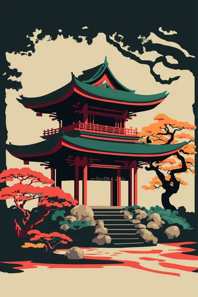 Ilustrace Japonský Chrám Nebo Asijské Pagoda Japonský Tradiční Orientační Bod — Stockový vektor