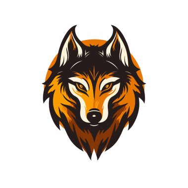 wolf head logo icon concept orange color for e sport team badge or company branding clipart